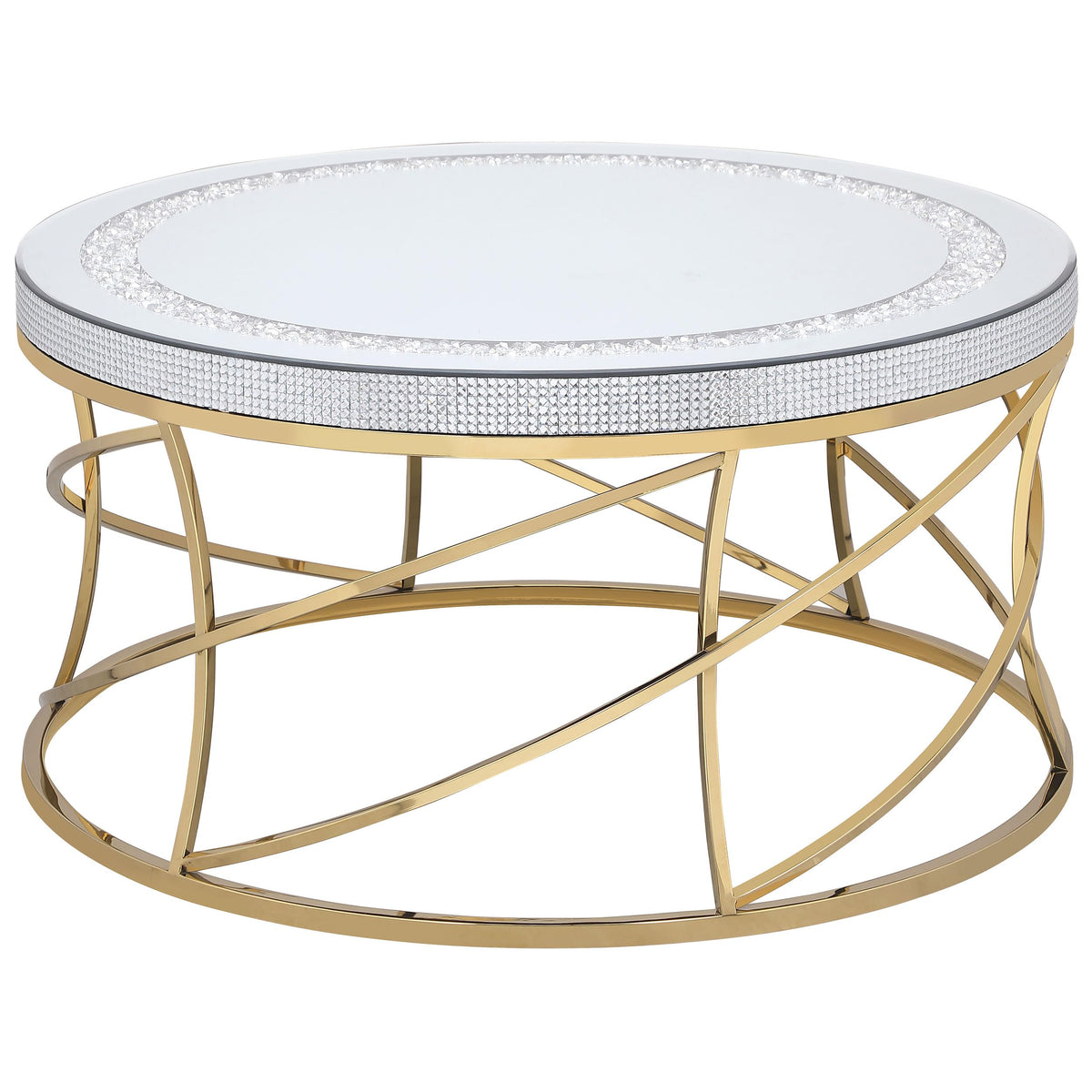 Coaster Home Furnishings Elise Round Mirror Top Stainless Steel Coffee Table Gold