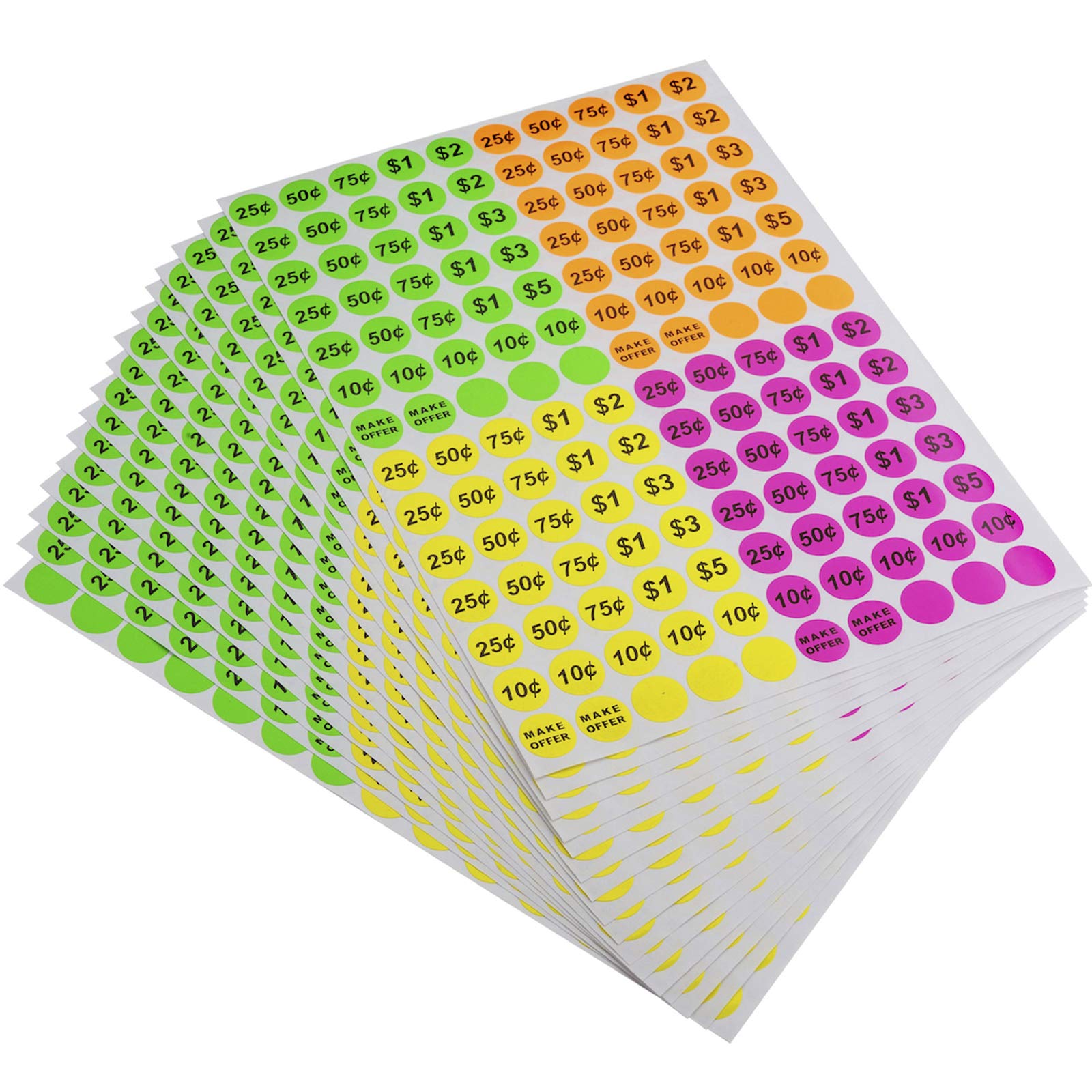 Onupgo Garage Sale Labels Pack Of 2240 3/4' Round Preprinted Pricing Labels Colors Price Stickers Removable Prices Labels, Brig