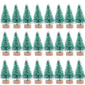 24 Pieces Artificial Mini Christmas Sisal Snow Frost Trees with Wood Base Bottle Brush Trees Plastic Winter Snow Ornaments Table