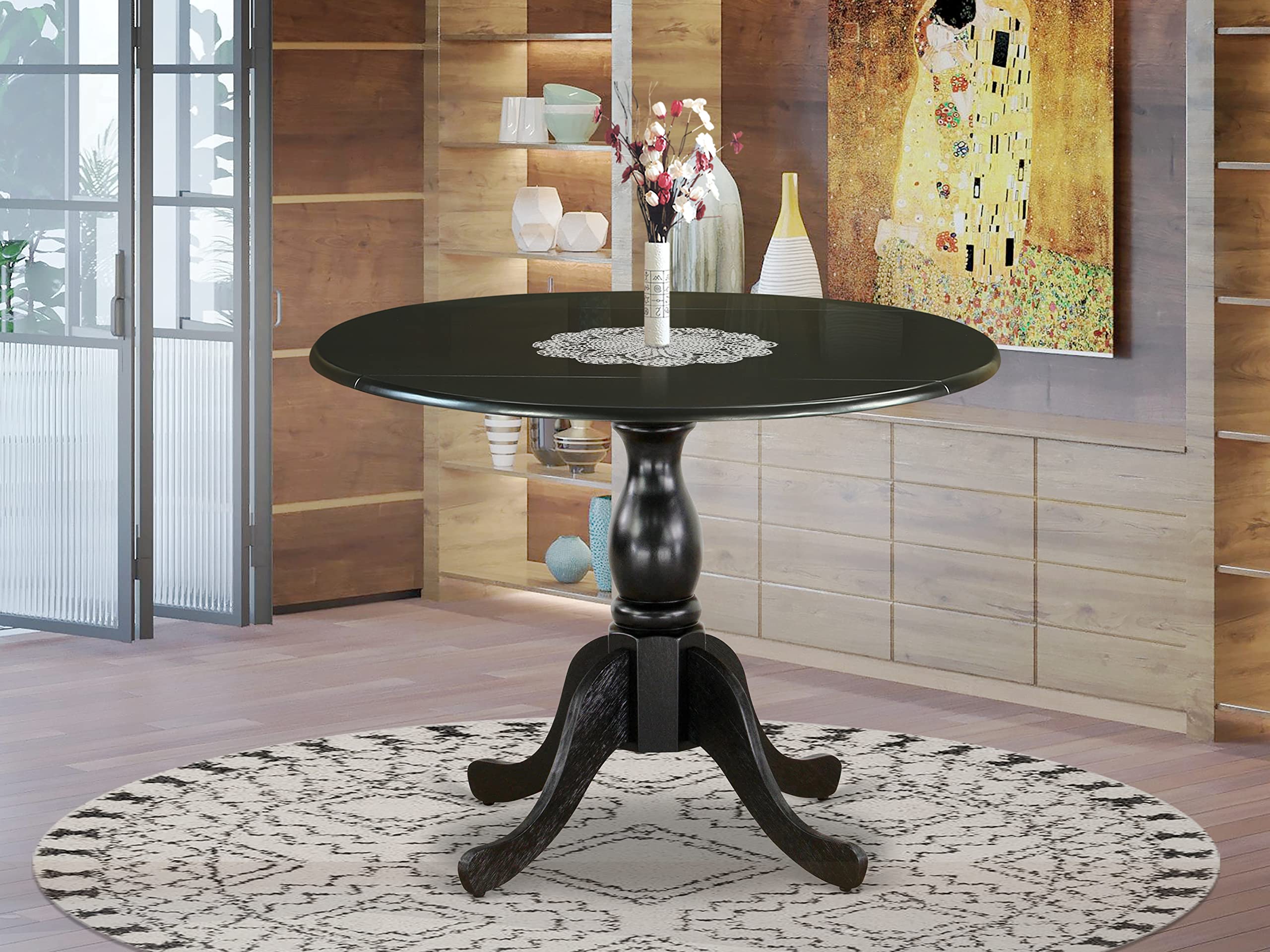 East West Furniture Dst-Blk-Tp Dublin Kitchen Dining Table - A Round Solid Wood Table Top With Dropleaf & Pedestal Base, 42X42 Inch, Multi-Color
