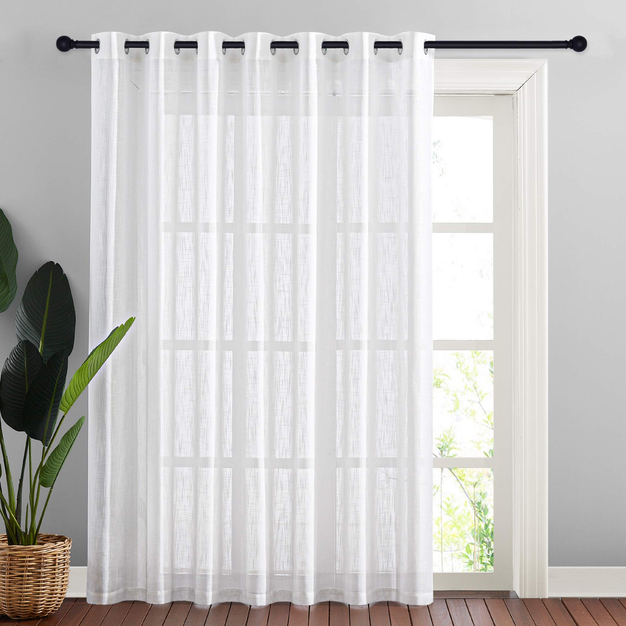 Nicetown Linen-Like Patio Door Curtains - Extra Wide Grommet Top Semi Voile Drape Sheer Panels For Sliding Glass Door, White, W1