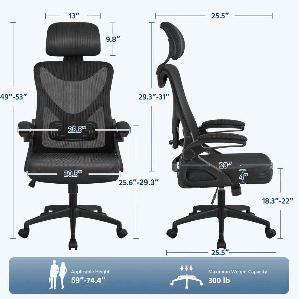 Yaheetech Ergonomic Office Chair, High Back Desk Chair With Headrest And Flip-Up Armrest Lumbar Support For Home Office Meeting Room Study, Black