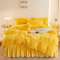 Haihua Fluffy Yellow Comforter Cover Set Queen,Plush Yellow Bedding Sets Queen 3 Pieces(1 Fluffy Duvet Cover +2 Shaggy Pillowcas