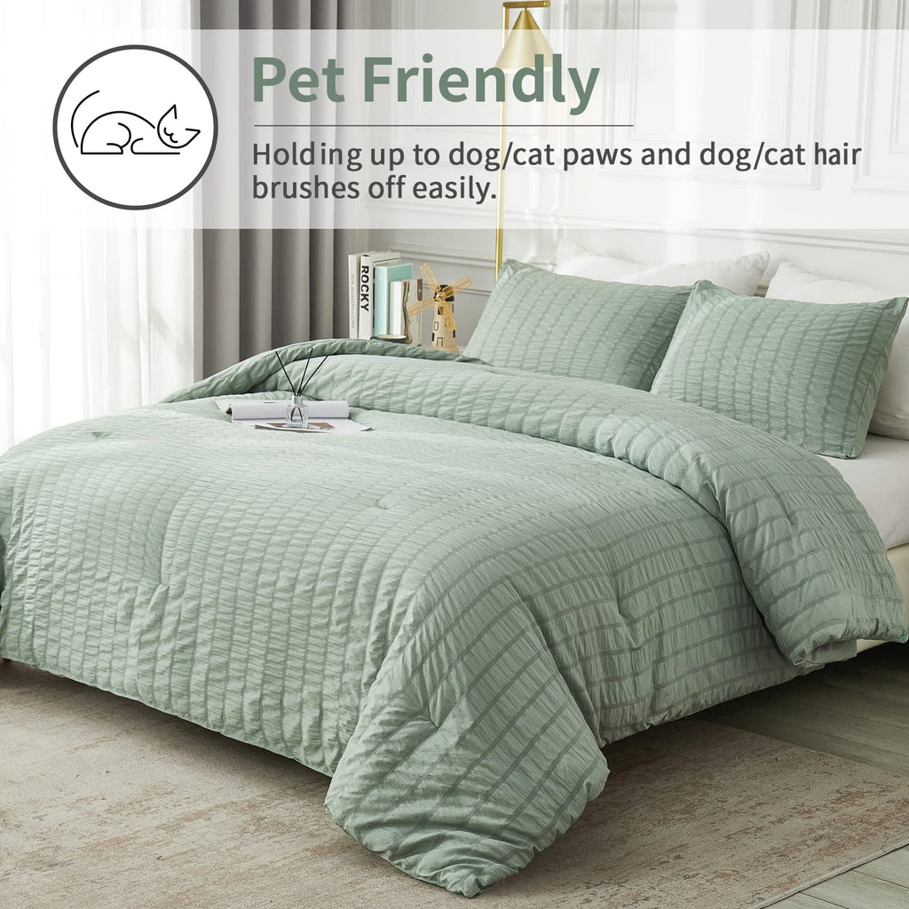 Avelom Sage Green Seersucker Twin/Twin Xl Comforter Set (68X90 Inches), 2 Pieces-100% Soft Microfiber Lightweight Comforter With 1 Pillowcase, All Season Down Alternative Comforter Set For Bedding