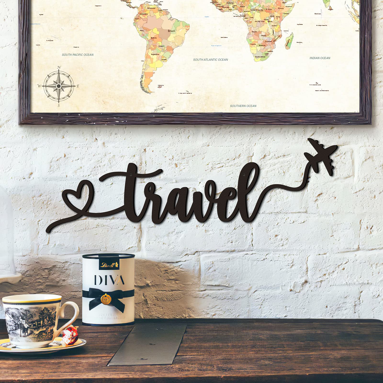 Qmetalart Travel Decor Metal Wall Art Backdrop Decoration Sign Word Hanging for Home Living Room Bedroom Office Housewarming Gif
