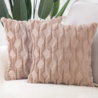 Madizz Set Of 2 Soft Plush Short Wool Velvet Decorative Throw Pillow Covers 24X24 Inch Light Brown Square Luxury Style Cushion C