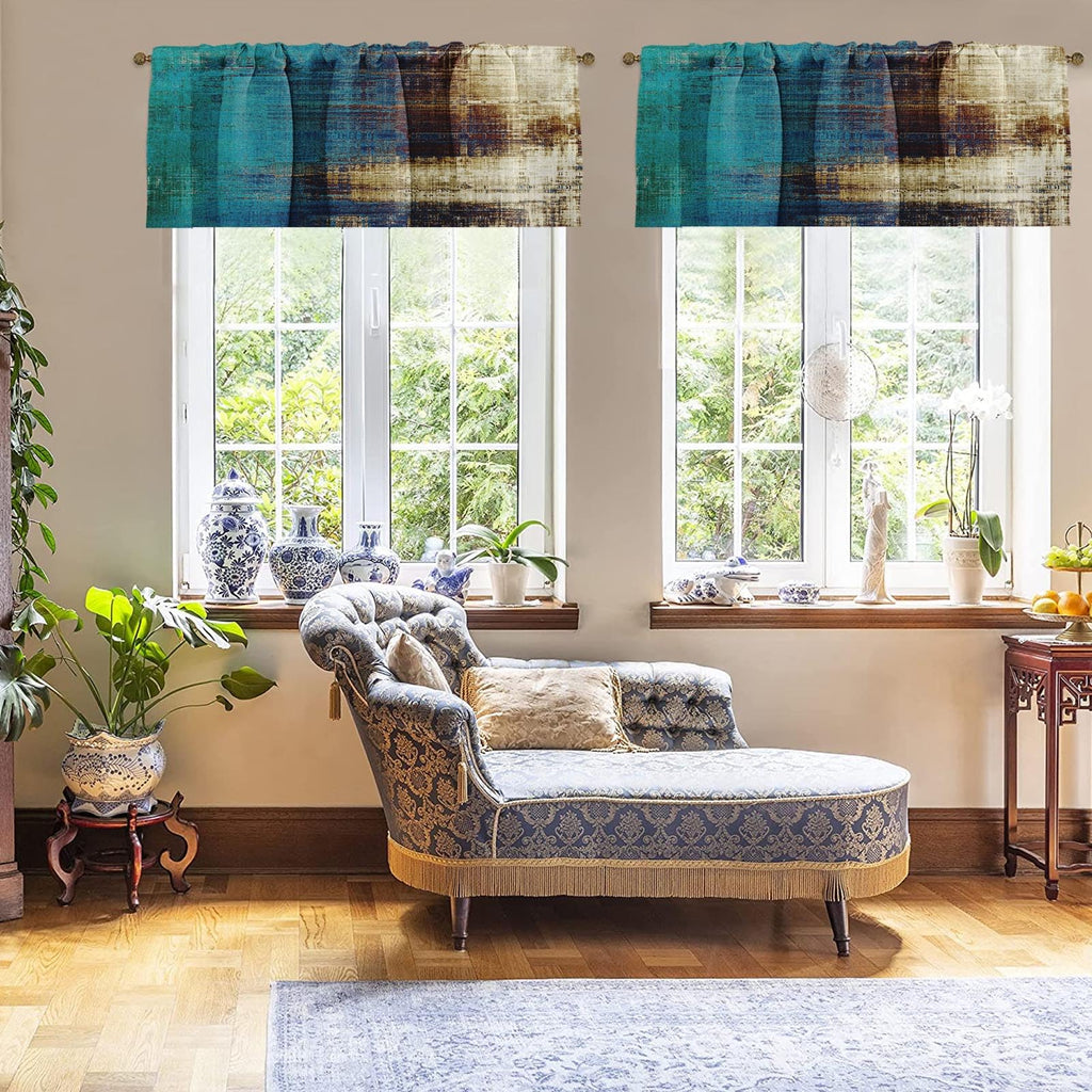 Emvency 2 Pack Valances Window Treatments, Vintage Yellow Beige Abstract Blackout Drapes Adjustable Curtain Valances For Windows