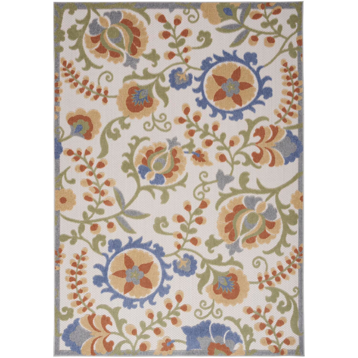 Nourison Aloha Indoor/Outdoor Ivory Blue 5'3' X 7'5' Area Rug, Easy Cleaning, Non Shedding, Bed Room, Living Room, Dining Room