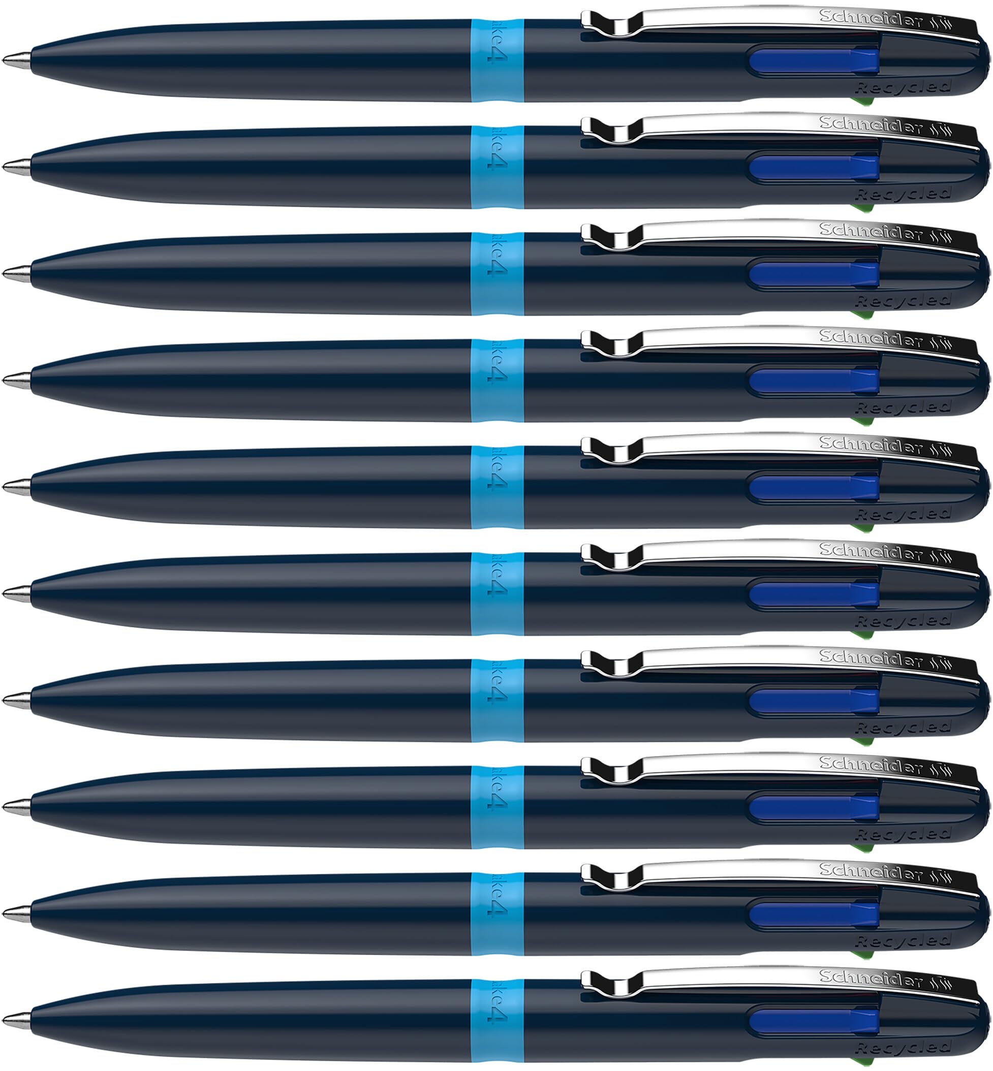 Schneider Take 4 Ballpoint Pen M (Medium), Refillable + Retractable, Dark Blue/Light Blue Barrel, 4-In-1 Multicolor Inks: Black,