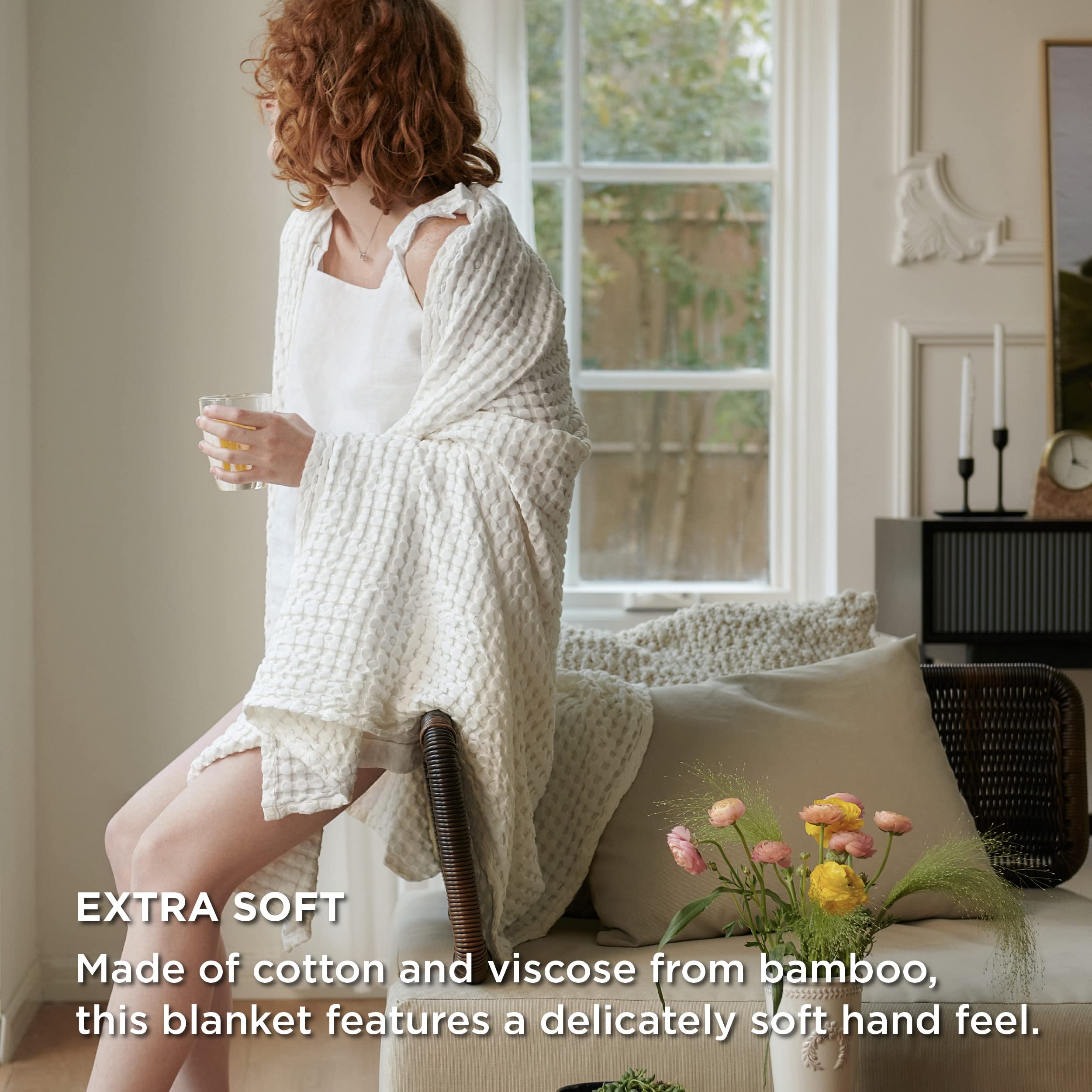 Bedsure Cooling Cotton Waffle Twin Xl Blanket - Lightweight Breathable Blanket Of Rayon Derived From Bamboo For Hot Sleepers, Lu