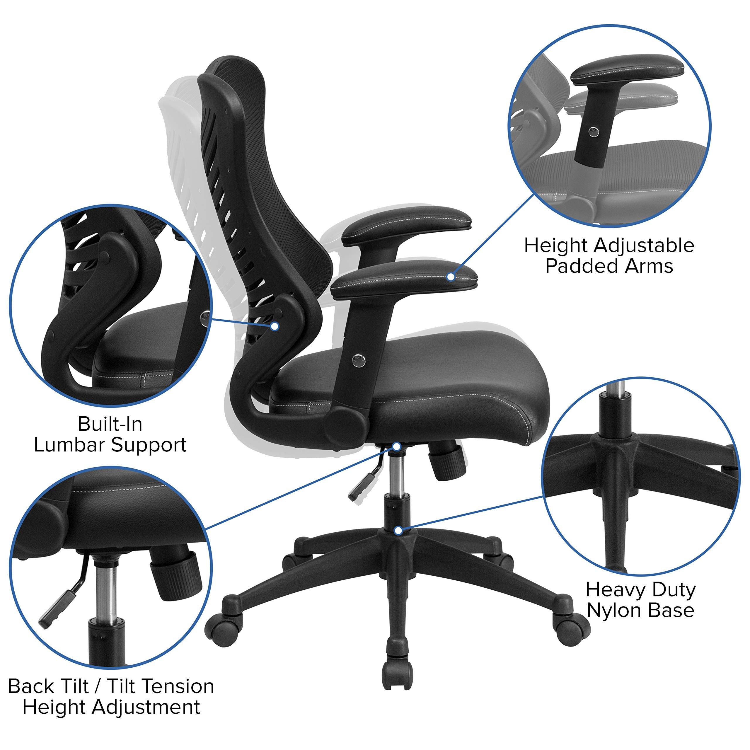 Flash Furniture Kale High Back Designer Black Mesh Executive Swivel Ergonomic Office Chair With Leathersoft Seat And Adjustable Arms