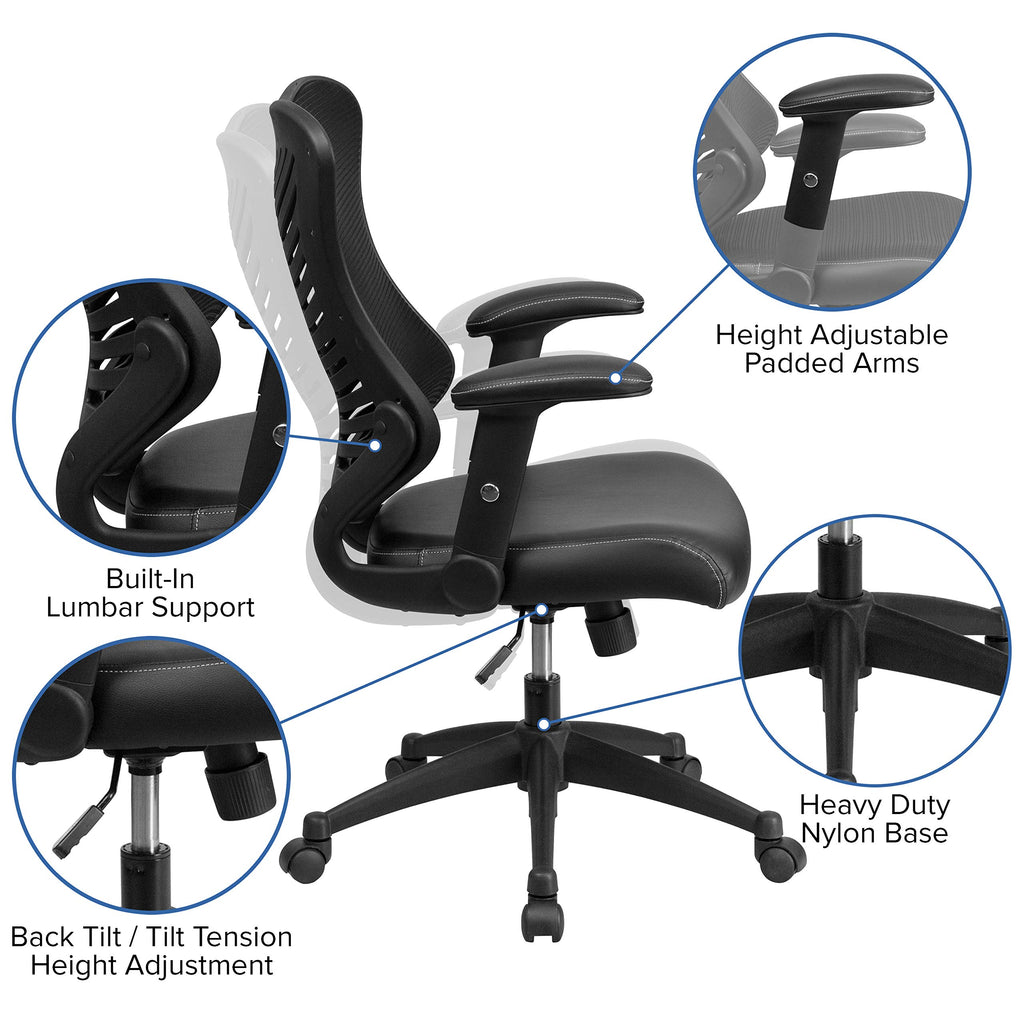 Flash Furniture Kale High Back Designer Black Mesh Executive Swivel Ergonomic Office Chair With Leathersoft Seat And Adjustable Arms