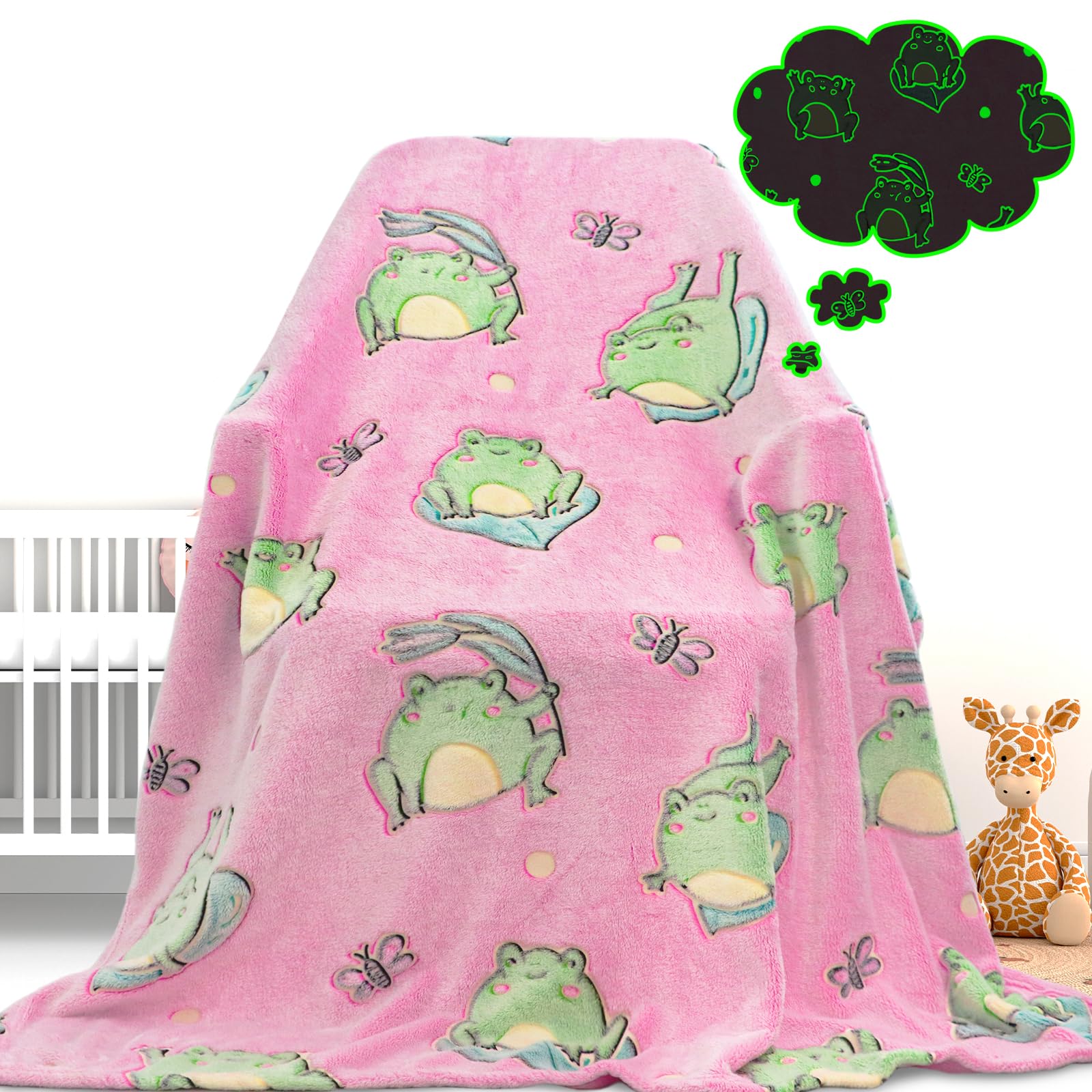 Gdindff Glow In The Dark Blanket Cute Frog Blanket Frog Gifts For Women Girls Frog Stuff Birthday Christmas Frog Decor Pink Blan