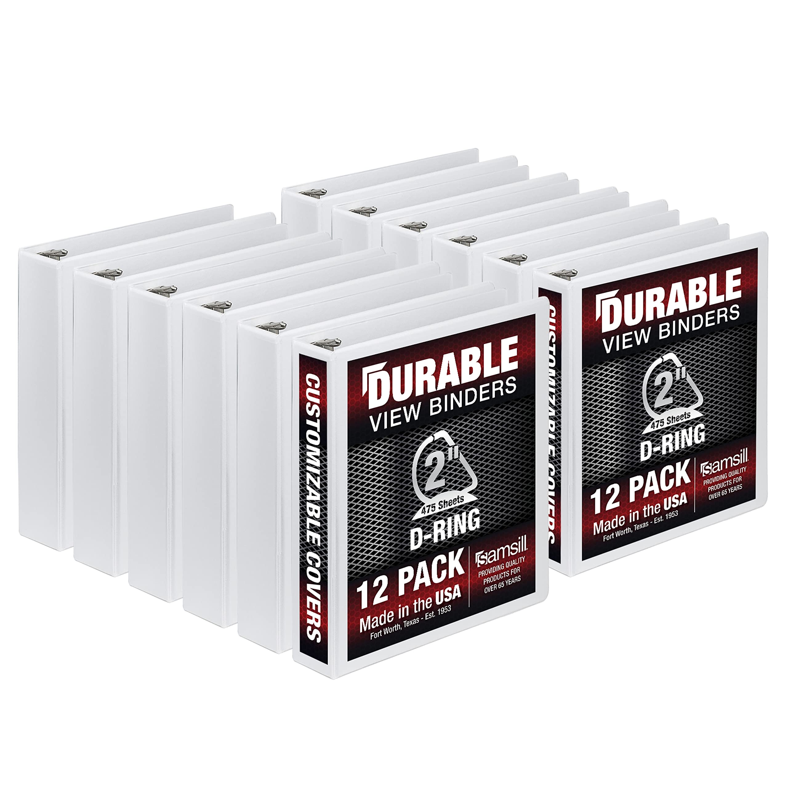 Samsill Durable 2 Inch Binder, Made In The Usa, D Ring Binder, Customizable Clear View Binder, White, 12 Pack, Each Holds 475 Pa