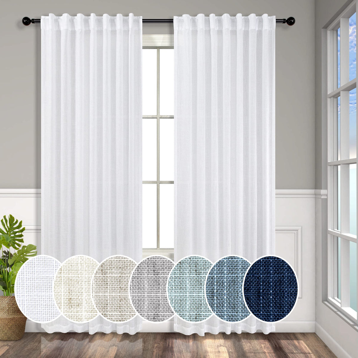 Pitalk White Curtains 78 Inches Long For Sliding Glass Door 2 Panels Set Rod Pocket Tab Modern Farmhouse Semi Sheer Flax Linen D