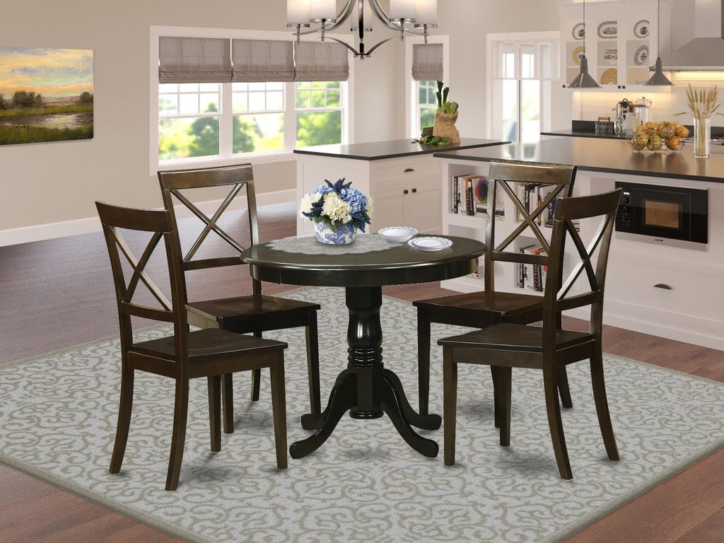 East West Furniture HLBO5-CAP-W 5 Piece Kitchen Table Set for 4 Includes a Round Dining Table with Pedestal and 4 Dining Room Chairs, 42x42 Inch, Cappuccino