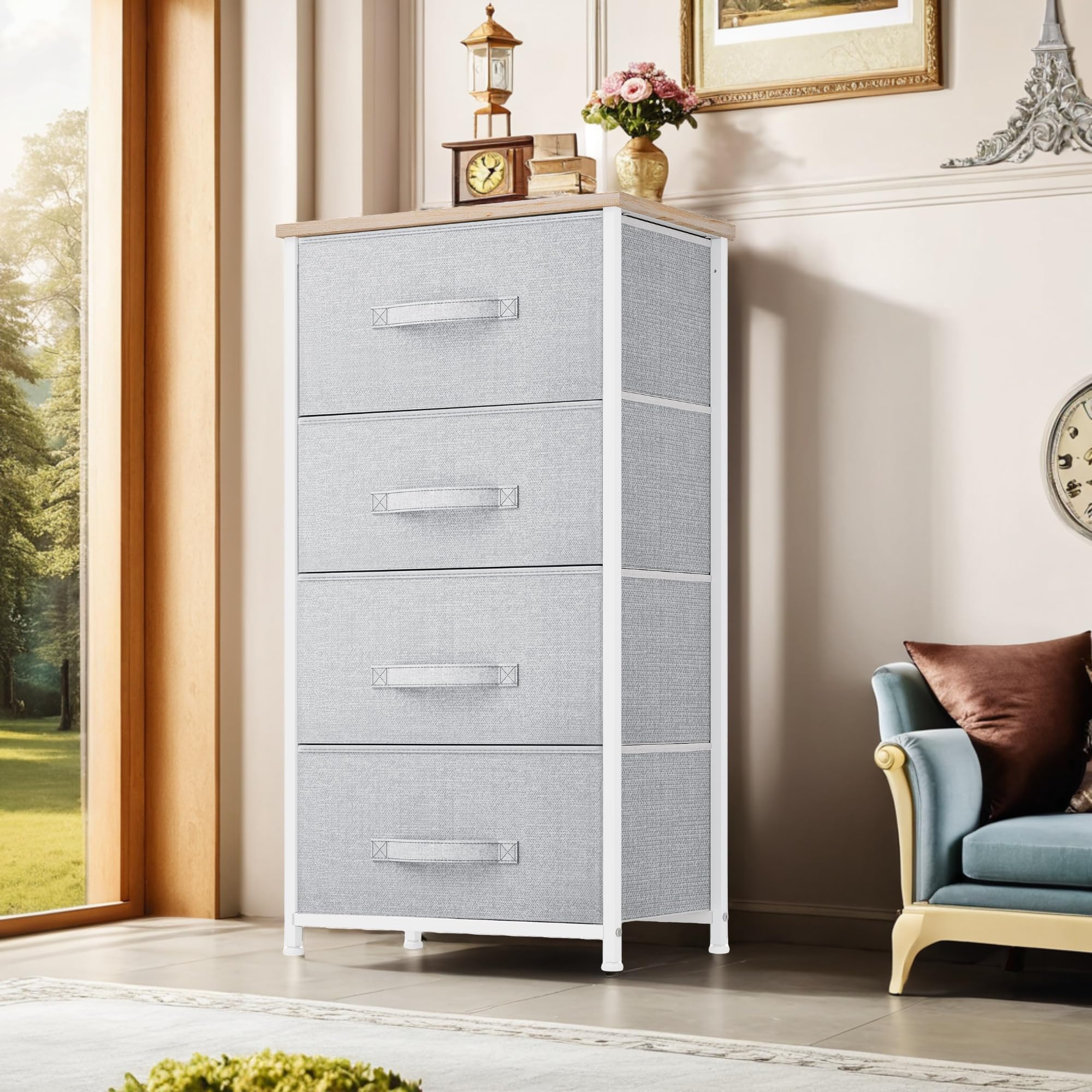 Yitahome 4-Drawer Fabric Dresser, Dresser For Bedroom, Living Room, Hallway, Closet(White)