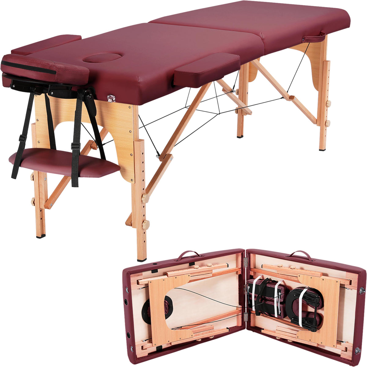 Yaheetech Spa Bed Portable Lash Bed Massage Bed Foldable Spa Tables Adjustable 2 Fold with Non-Woven Bag 24 inch, Burgundy