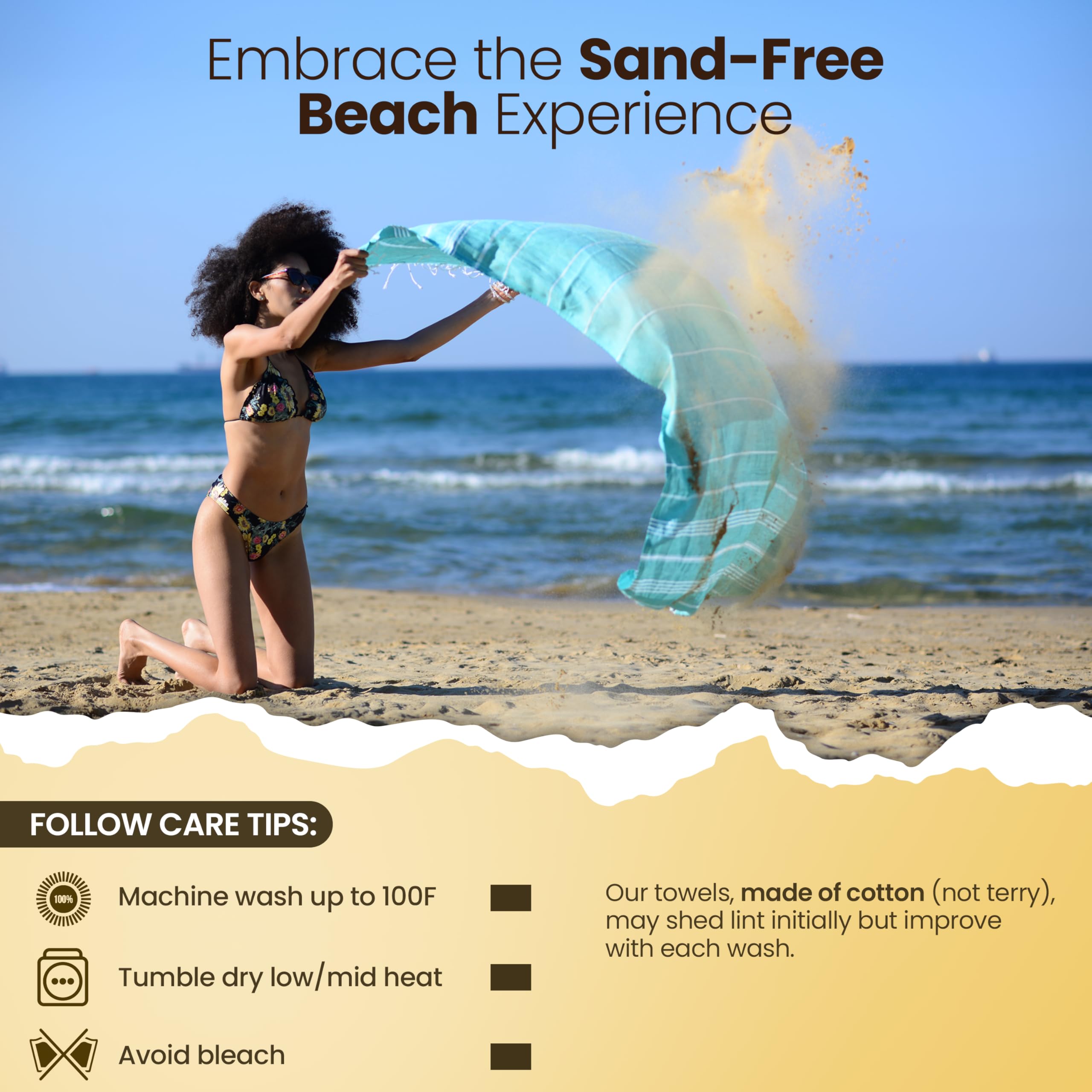 Gold Case Home Collection Myra Original Turkish Beach Towel Set Of 5-100% Cotton Beach Towels - Oversized Turkish Towels Set - Q