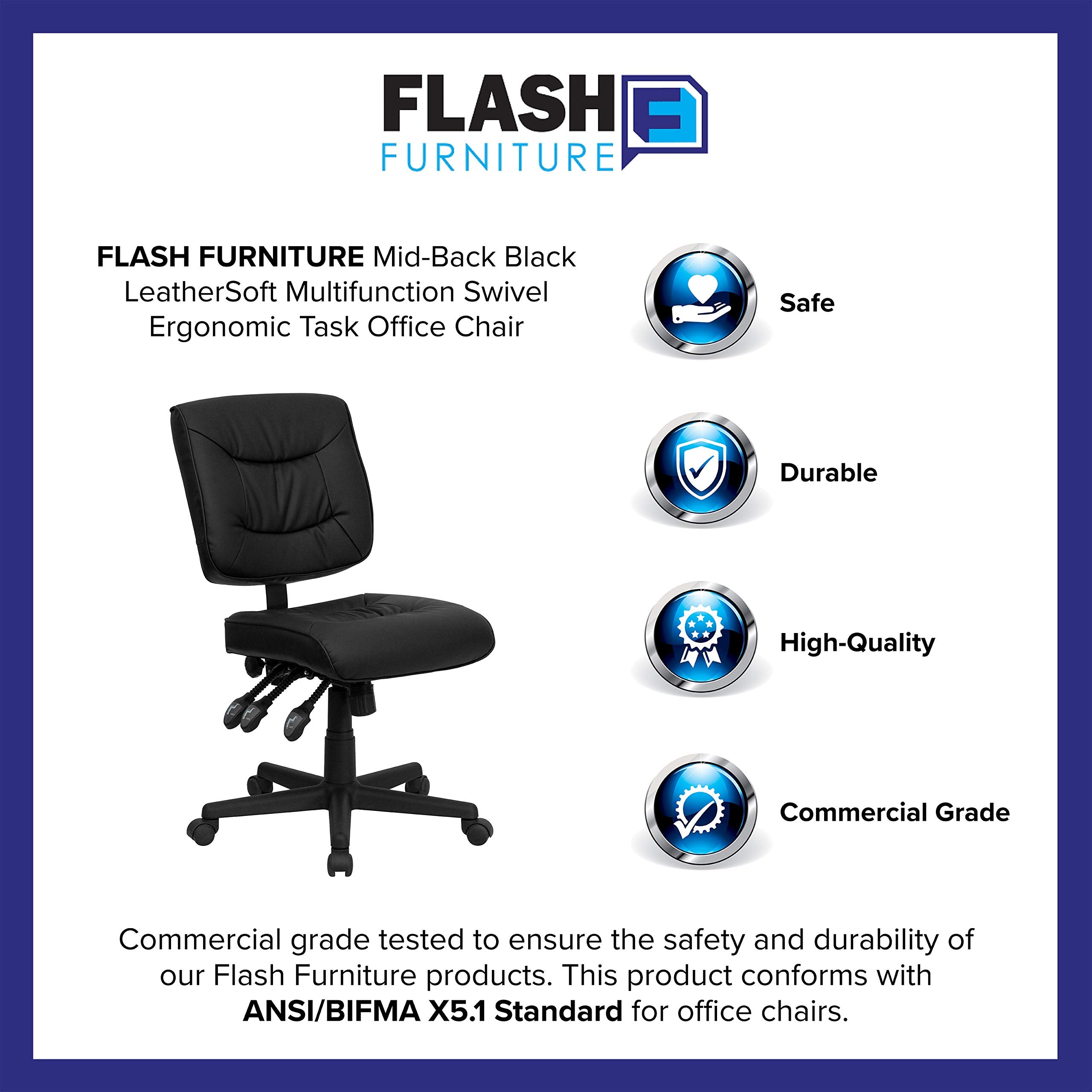 Flash Furniture Low Back Black Leather Multi-Functional Swivel Task Chair