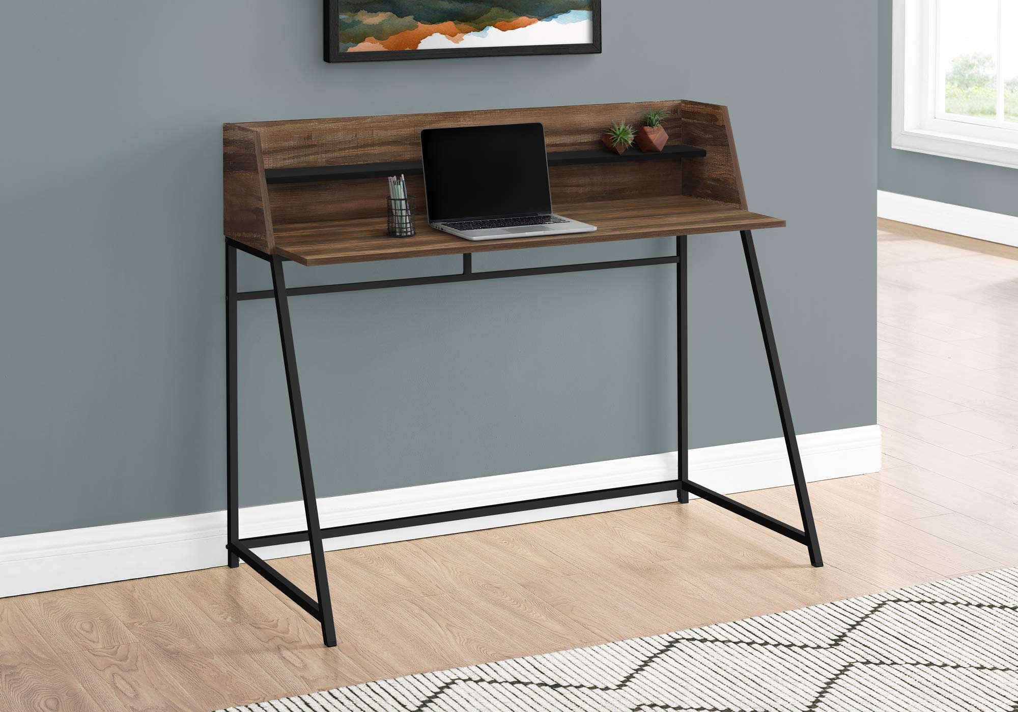 Monarch Specialties 7548 Computer Desk, Home Office, Laptop, Storage Shelves, 48&quot; L, Work, Metal, Laminate, Contemporary, Modern Desk-48, 47.25&quot;L x 23.75&quot;W x 39.25&quot;H, Brown Reclaimed Wood-Look/Black