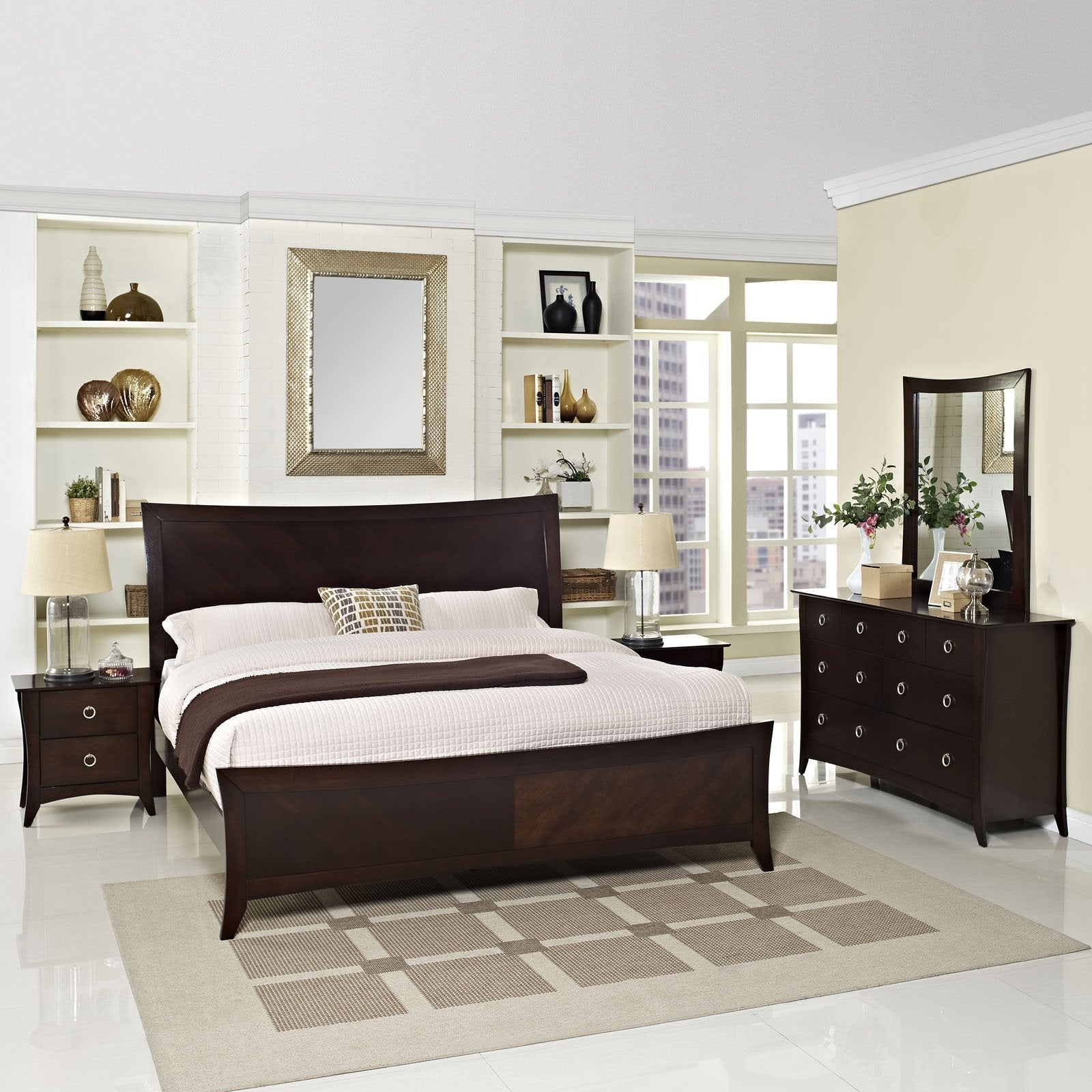 Modway Elizabeth 4-Piece Bedroom Set With Double Nightstands, Queen