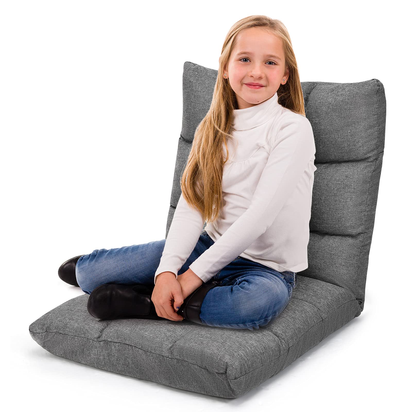 Giantex Floor Sofa Chair Video Gaming Chair With 14 Adjustable Position, Padded Back Support Floor Cushioned Seat, Folding Lazy Chair For Meditation, Reading, Watching, Living Room Recliner(Grey)