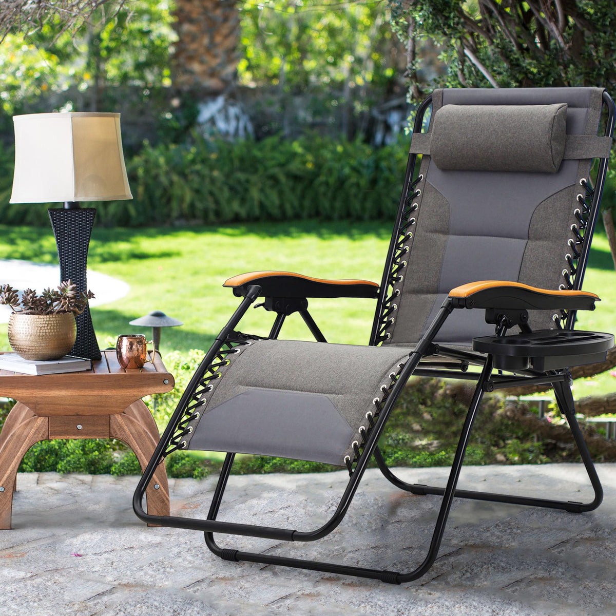 Maison Arts Oversized Xxl Padded Zero Gravity Lounge Chair 30' Wide Seat Anti Gravity Lawn Chair Foldable Recliner Outdoor Camp Chair For Poolside Backyard Beach, Support 400Lbs, Grey
