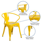 Flash Furniture Luna Commercial Grade Yellow Metal Indoor-Outdoor Chair with Arms