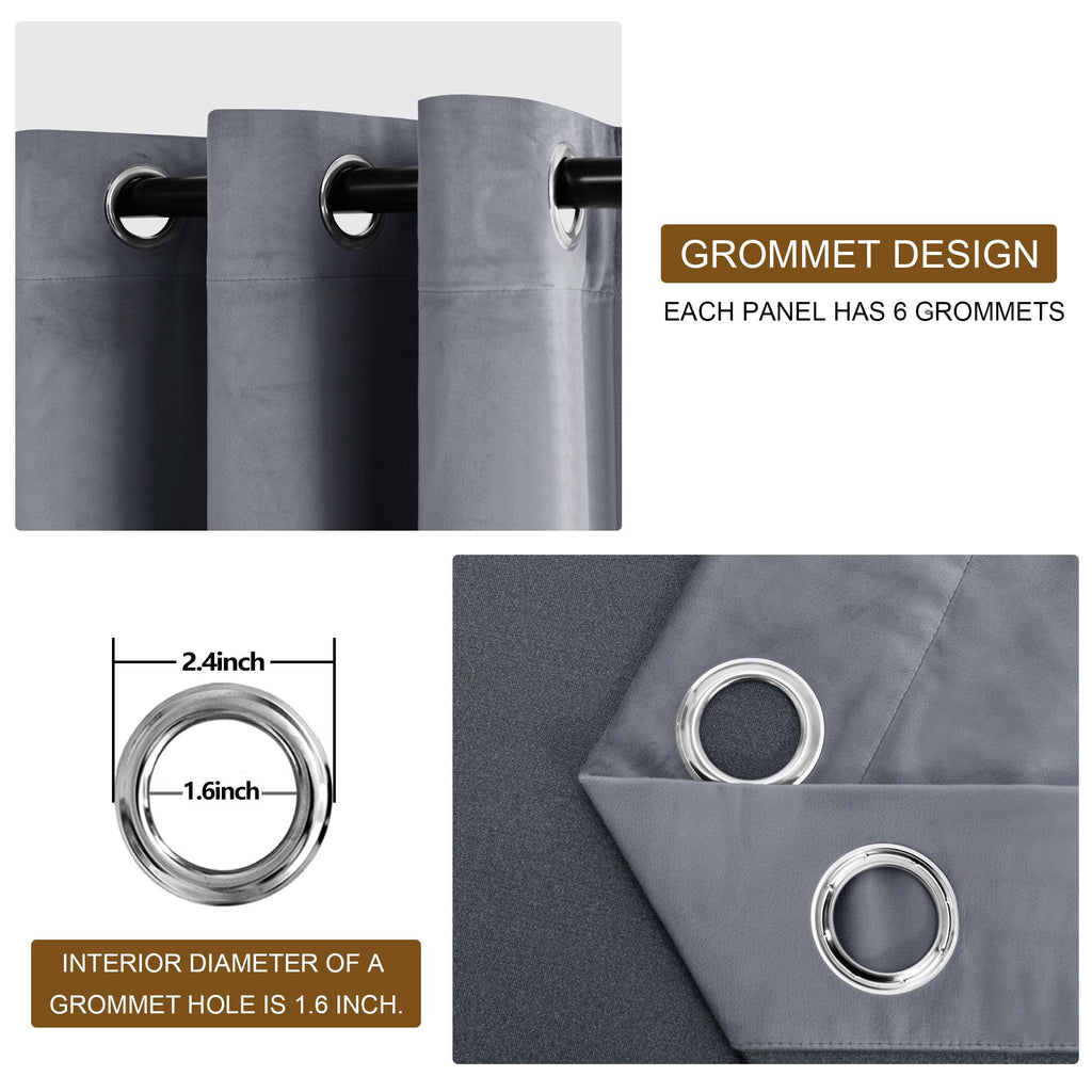 Dwcn Grey Velvet Curtains - Thick Grommet Tieable Window Treatments Blackout Thermal Insulated Room Darkening Privacy Protect Dr