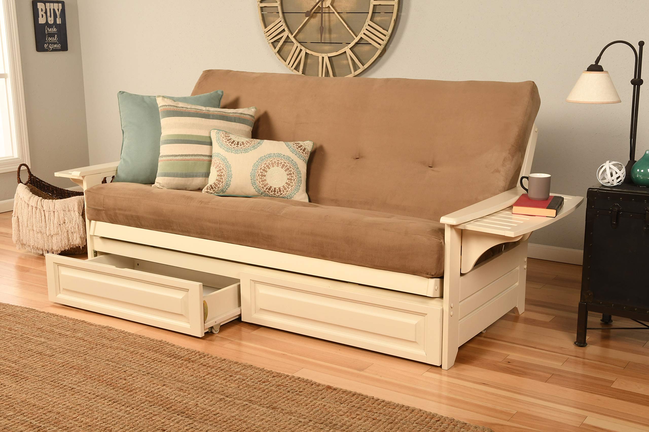 Kodiak Furniture Phoenix Futon With Suede Fabric Mattress In Antique White/Brown