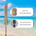 Yssoa 9' Solar Umbrella 32 Led Lighted Patio Umbrella Table Market Umbrellas With Push Button Tilt/Crank Outdoor For Garden, Deck, Backyard And Pool, Tan