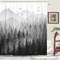 Accnicc Extra Long Black And White Misty Forest Shower Curtain Set Grey Gray Ombre Waterproof Fabric Shower Curtains Nature Tree