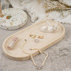 Koville Turkish Natural Travertine Tray, 12'' Vanity Decorative Tray For Countertop Organizer, Catchall Tray For Perfume, Candle