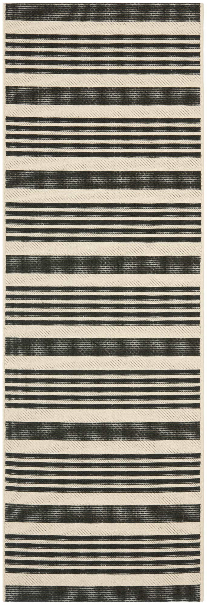 SAFAVIEH Courtyard Collection Runner Rug - 2'3' x 6'7', Black & Bone, Stripe Design, Non-Shedding & Easy Care, Indoor/Outdoor & 