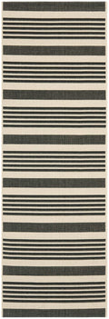 SAFAVIEH Courtyard Collection Runner Rug - 2'3' x 6'7', Black & Bone, Stripe Design, Non-Shedding & Easy Care, Indoor/Outdoor & 