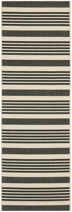 SAFAVIEH Courtyard Collection Runner Rug - 2'3' x 6'7', Black & Bone, Stripe Design, Non-Shedding & Easy Care, Indoor/Outdoor & 