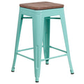 Flash Furniture Sinclair 24 High Backless Mint Green Counter Height Stool with Square Wood Seat