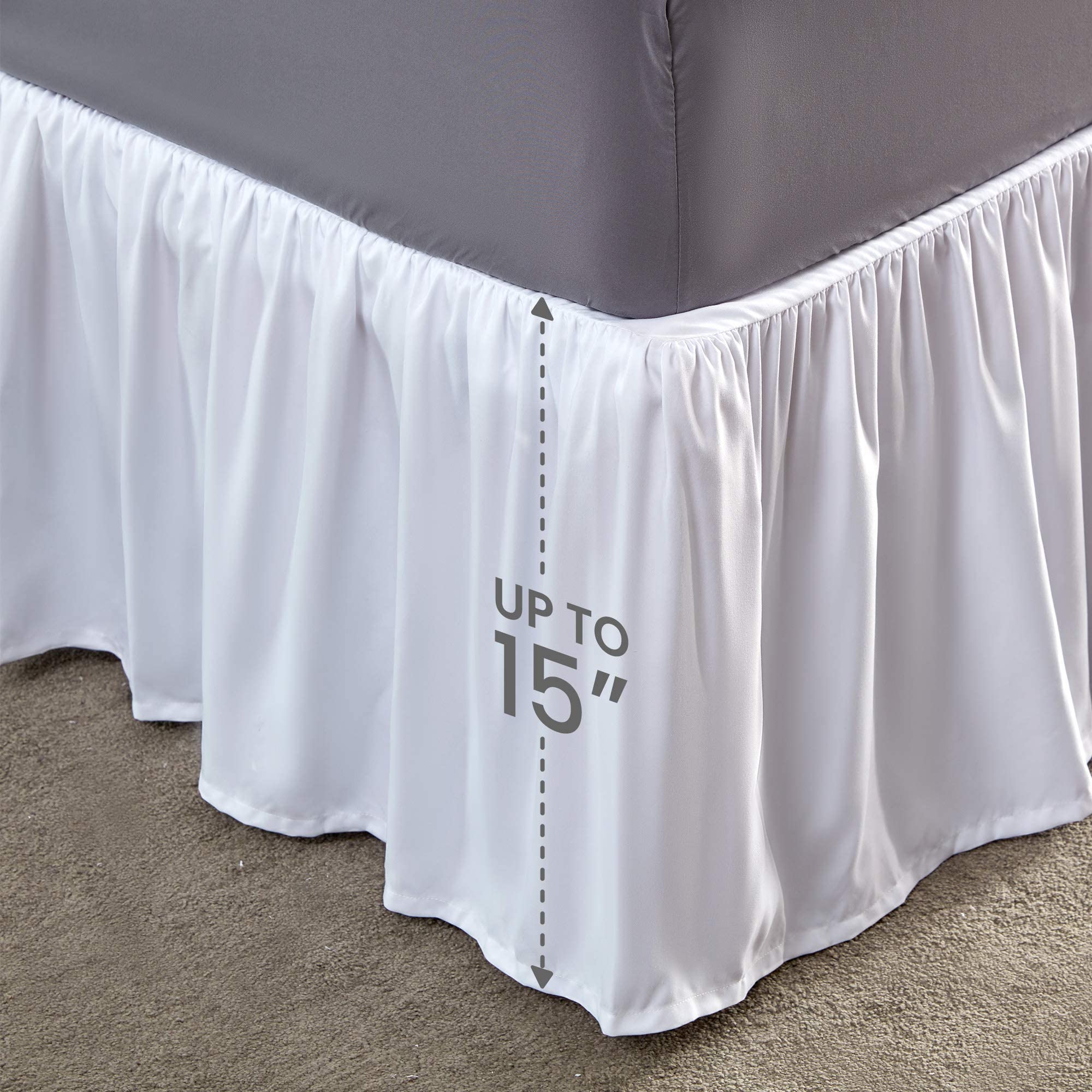 Sleep Zone Ruffled Bed Skirts King Size, Anti-Static Bedskirt Dust Ruffles With 15 Inches Tailored Drop, Easy Fit, Fade Resistan