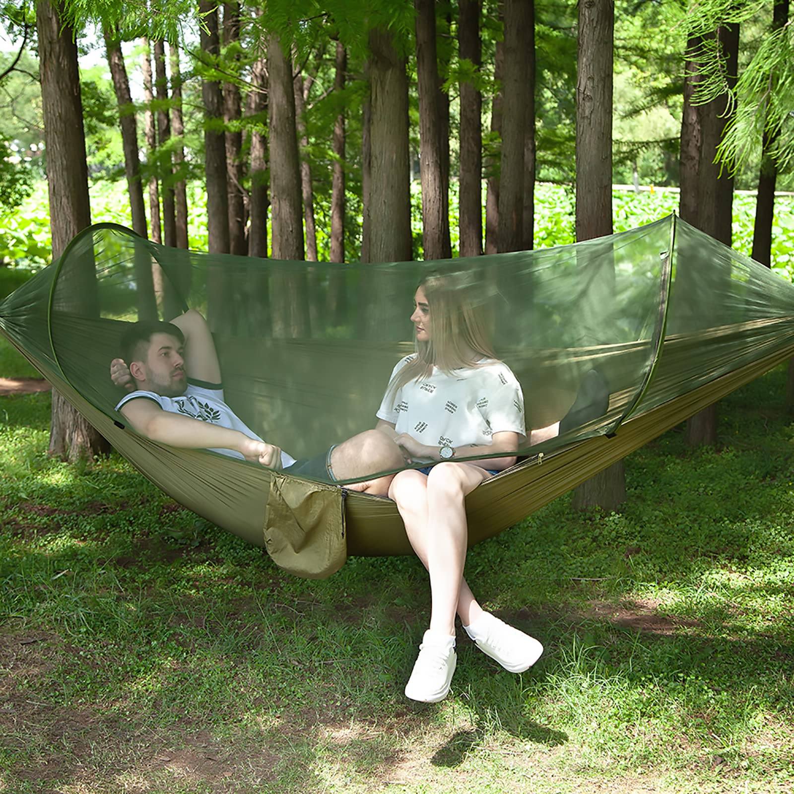 LFL Camping Hammock with Mosquito Net, Portable Hammock with Net, 1 & 2Persons Outdoor Swing Hammock, Nylon Parachute Material O