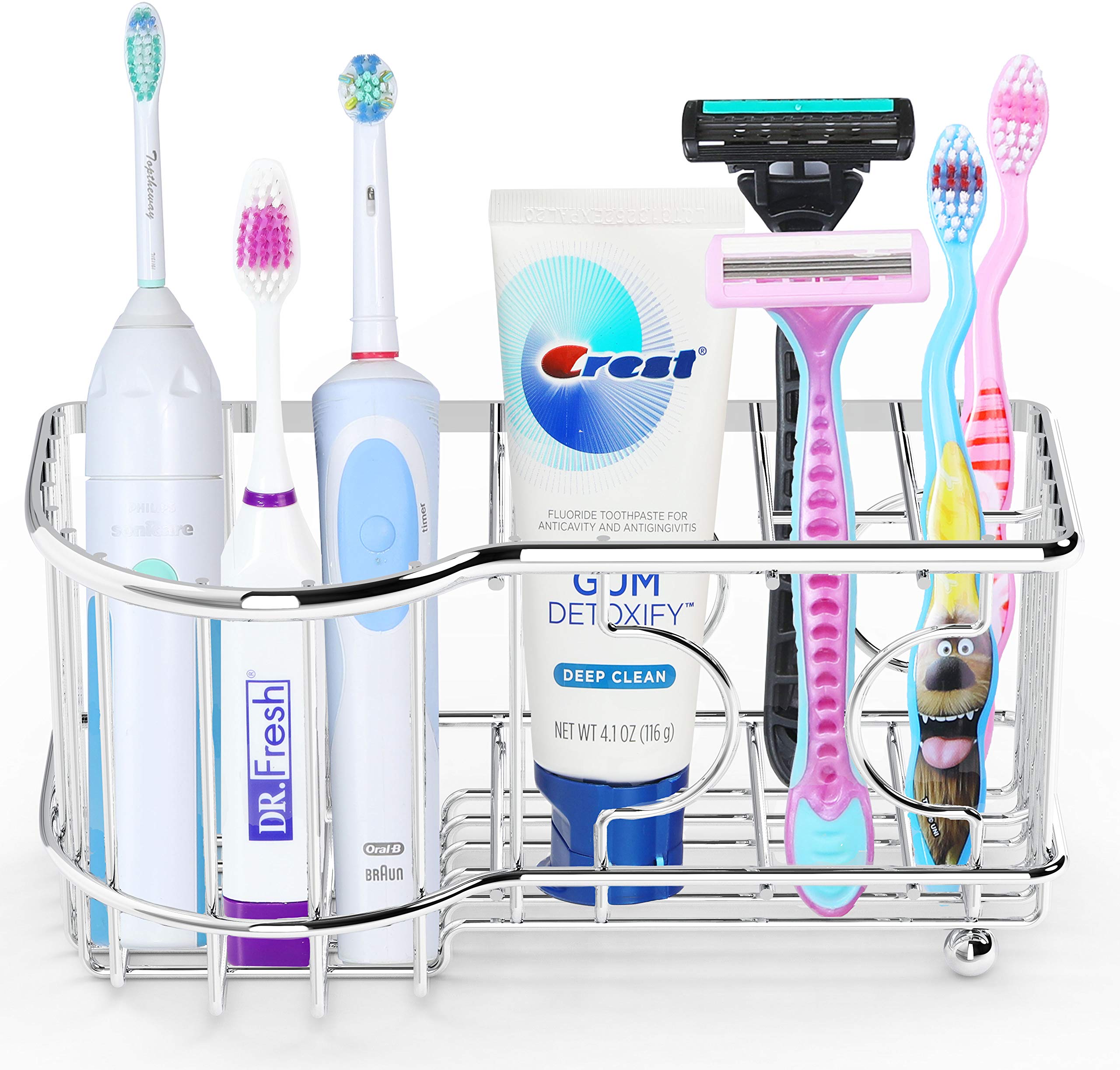 Simple Houseware Multi-Functional 6 Slots Toothbrush Holder, Chrome