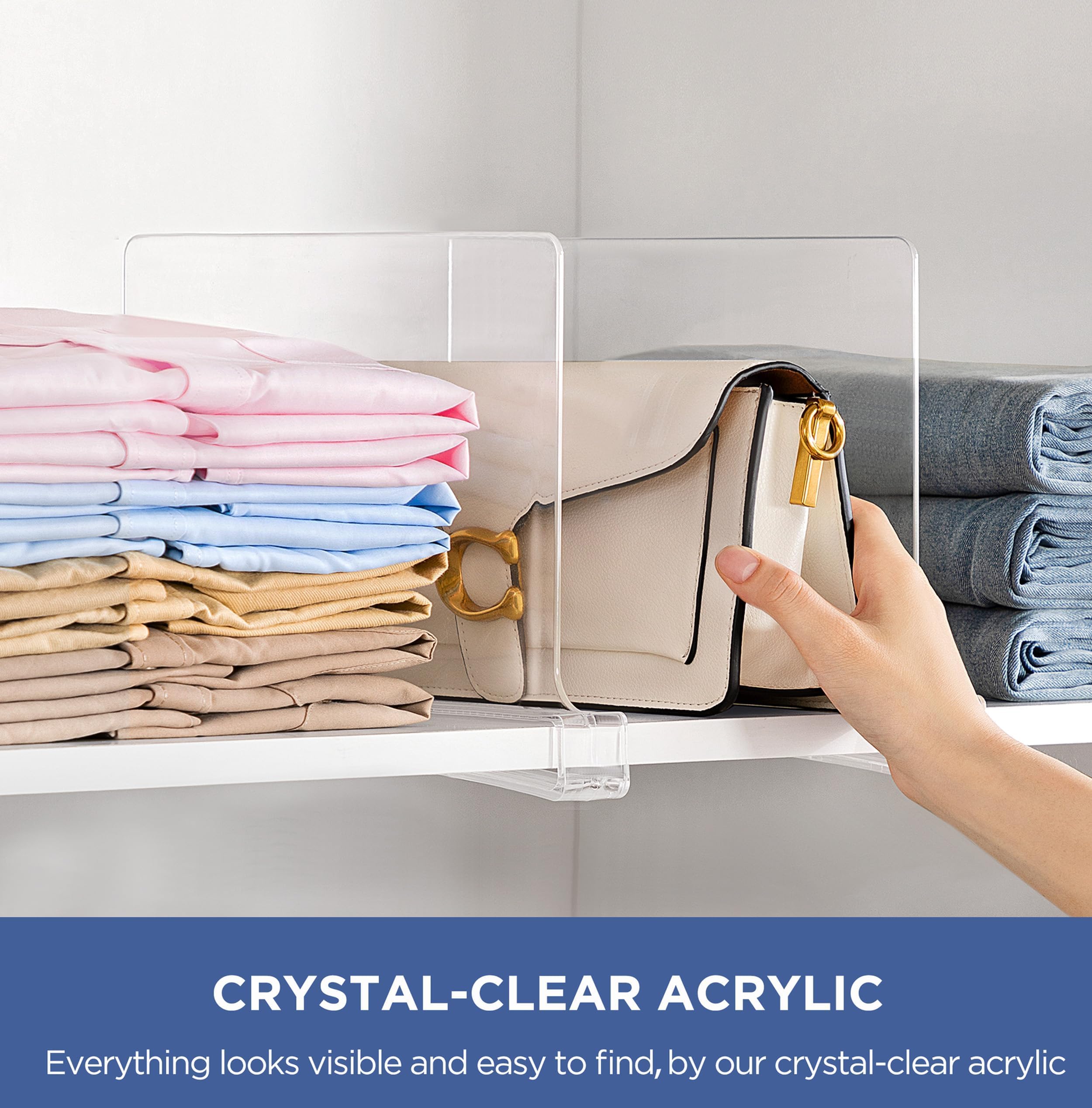 Hblife 12 Pcs Clear Acrylic Shelf Dividers, Vertical Purse Organizer For Closet Perfect For Sweater, Shirts, Handbags In Bedroom And Kitchen, Closet Separators For Organization Cabinet