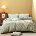Fossa Duvet Cover Set 100% Washed Cotton Linen Feel Super Soft Breathable Cozy 3 Pieces Bedding Sets Solid Sage Green Full/Doubl