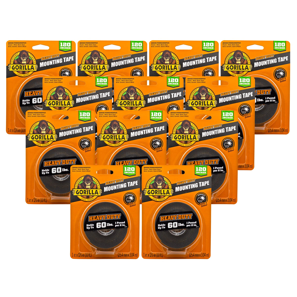 Gorilla Heavy Duty; Extra Long Double Sided Mounting Tape; 1' X 120'; Black; (Pack Of 12)
