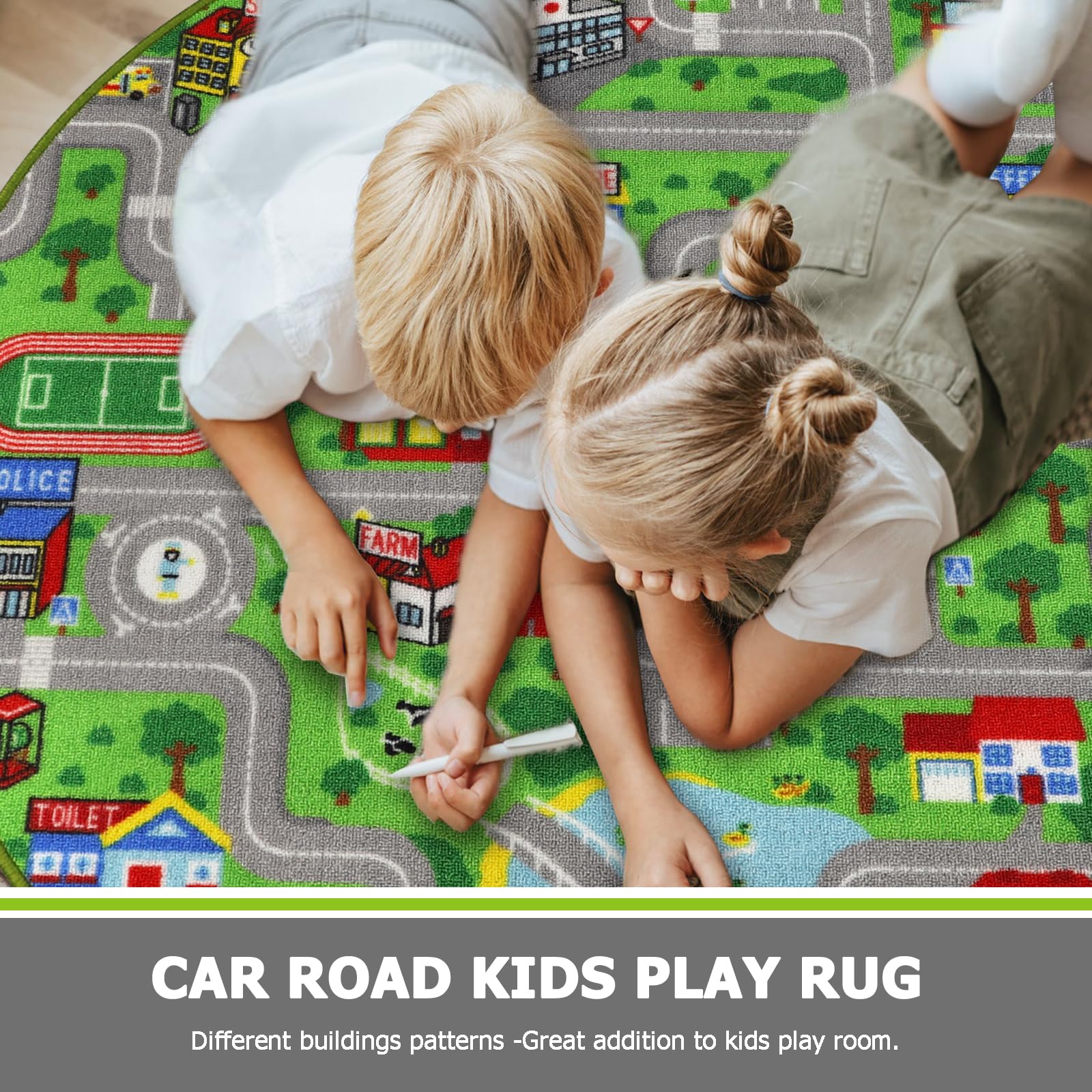 Capslpad Green Car Road Kid Rug Carpet Playmat For Playoom Traffic Road Kids Play Mat For Toddler Non Slip Washable City Map Rac