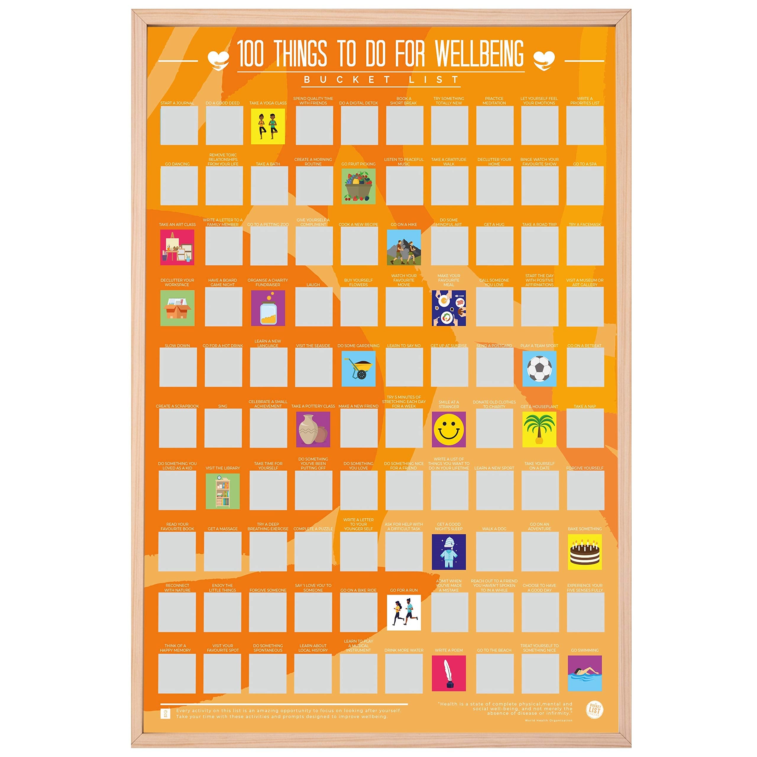 Gift Republic 100 Things To Do For Wellbeing Scratch Off Poster Wellness Bucket List Poster Motivational Wall Art Positive Menta