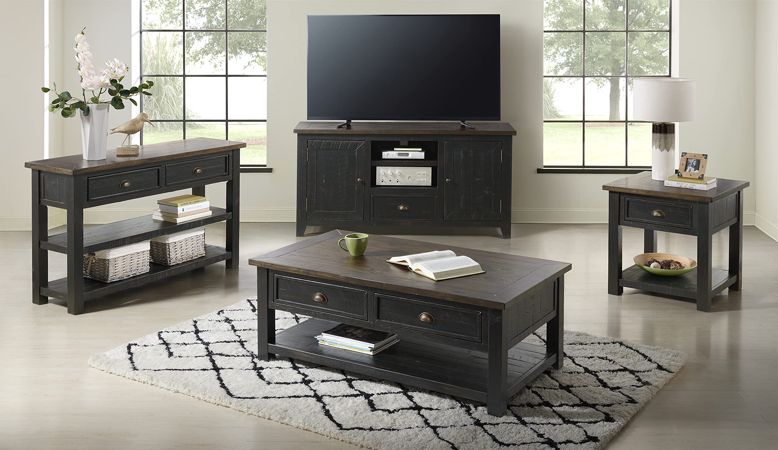 Martin Svensson Home Solid Wood Coffee Table, Black with Brown Top