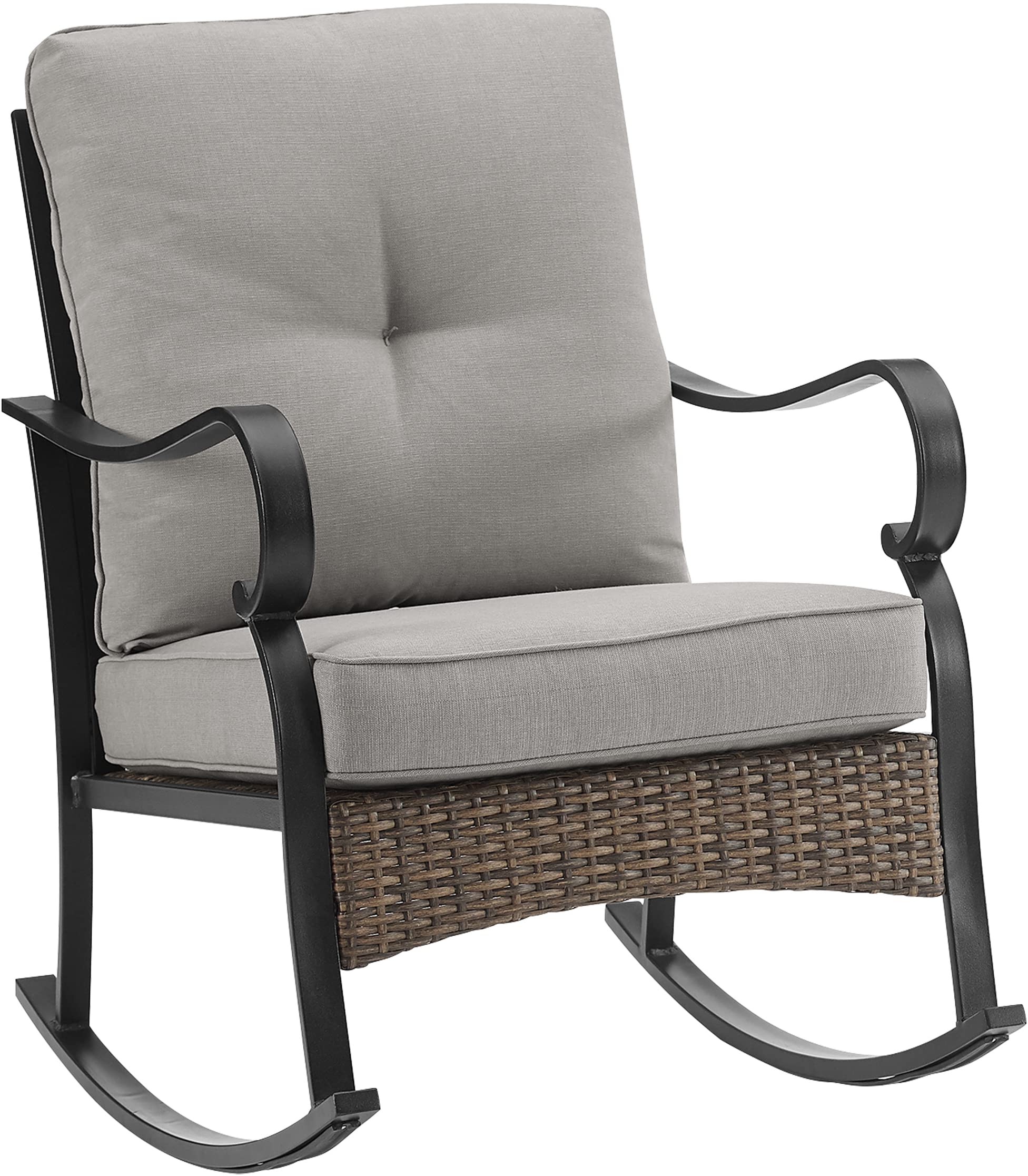 Crosley Furniture Co6252Mb-Te Dahlia Outdoor Metal And Wicker 2-Piece Rocking Chair Set, Matte Black With Taupe Cushions