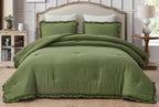 Chezmoi Collection Nora Olive Green Comforter Set Oversized Queen Size 3-Piece Fluffy Soft Lightweight Bedding Ruffled Edge Trim