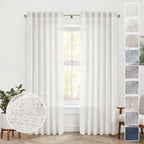 MEETBILY 92 Inches Long Modern Farmhouse Linen Curtains for Living Room Rod Pocket Back Tab Sheer Ivory Off White Curtains Neutr